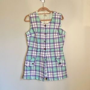 *VINTAGE* 60s Coordinates Sleeveless Plaid Mod Vest Top Medium